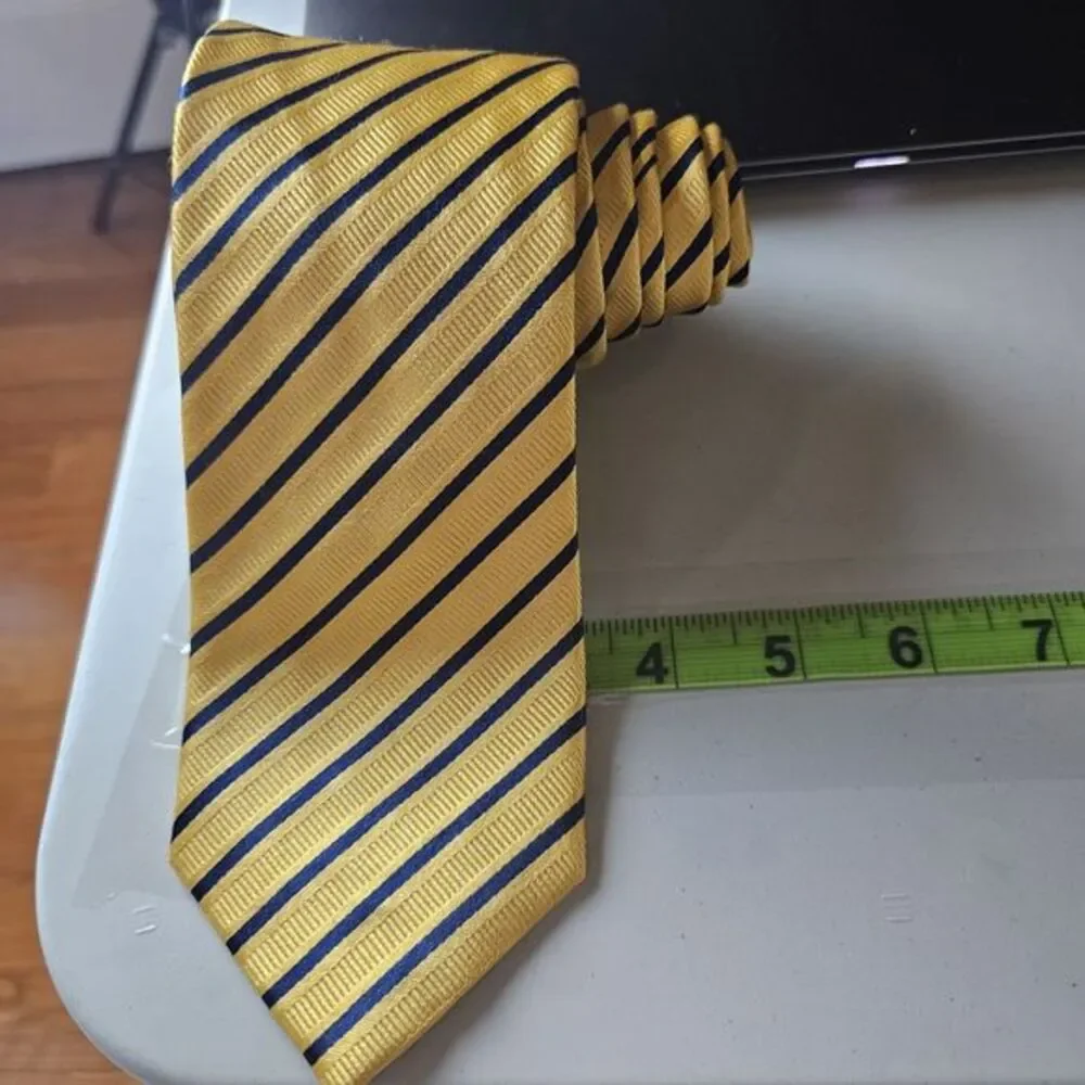 YVES SAINT LAURENT Gold Blue STRIPED 100% SILK Neck Tie‎ Professional Casual